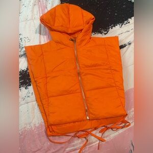 Bright Orange Hooded Puffer Vest